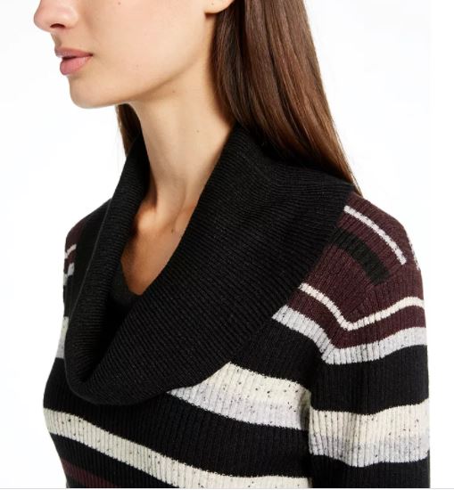 Vestido suéter com gola alta e listras salpicadas BCX Junior, preto, tamanho médio