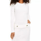 Vestido suéter de tricô trançado com aba e botões BCX Junior, branco, tamanho extragrande