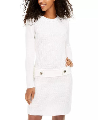 BCX Junior's Cable Knit Button Tab Sweater Dress White Size X-Large