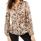 Blusa peplum feminina estampada com zíper Thalia Sodi, marrom, tamanho médio