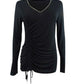 Thalia Sodi Top Feminino Cinch-Front com Strass Preto Tamanho Grande