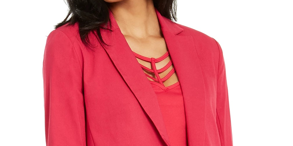 Blazer feminino Thalia Sodi com bolsos cravejados, rosa, tamanho extragrande