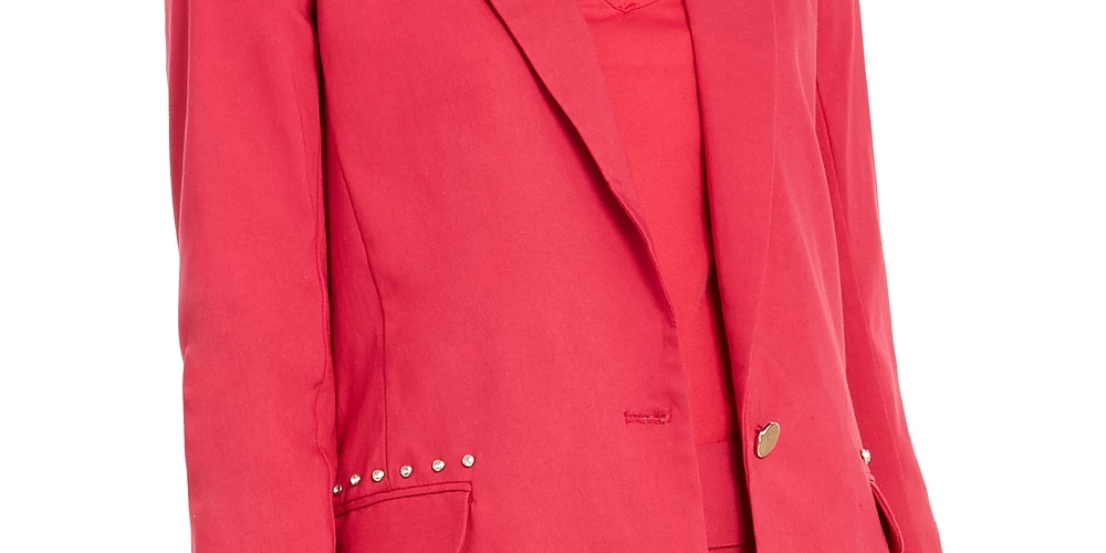 Blazer feminino Thalia Sodi com bolsos cravejados, rosa, tamanho extragrande