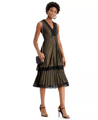 Vestido feminino Taylor com acabamento em renda e detalhes metálicos, preto, tamanho 16
