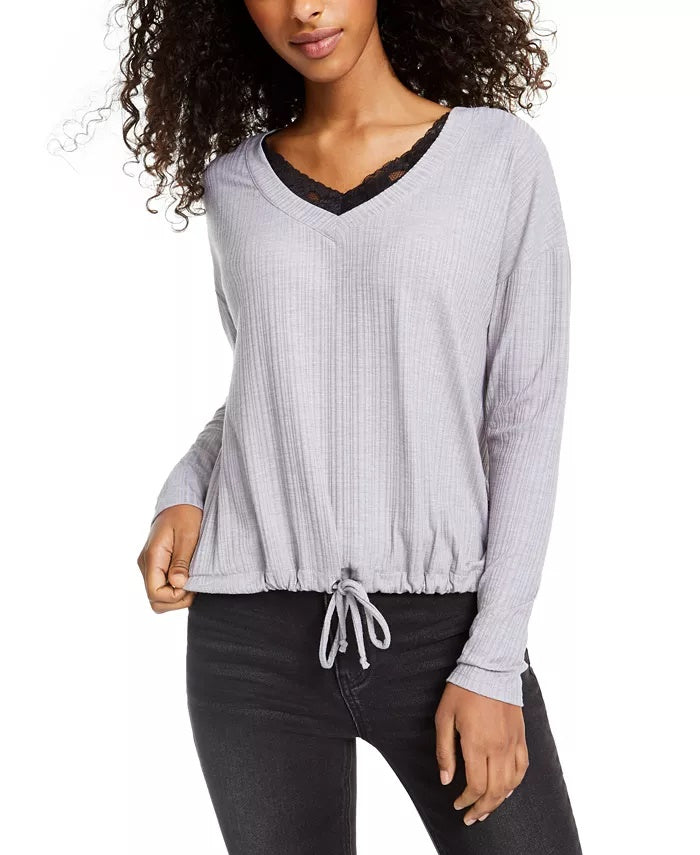 Blusa Self Esteem Juniors com acabamento em renda, cinza, tamanho grande