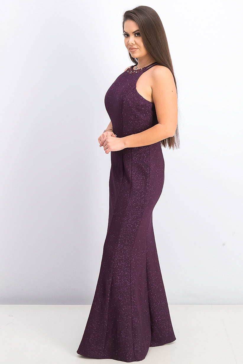 Vestido de malha brilhante feminino Nightway, roxo escuro, tamanho 12