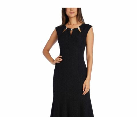 Vestido sereia com decote em V e decote em V feminino R&amp;M Richards, preto, tamanho 14