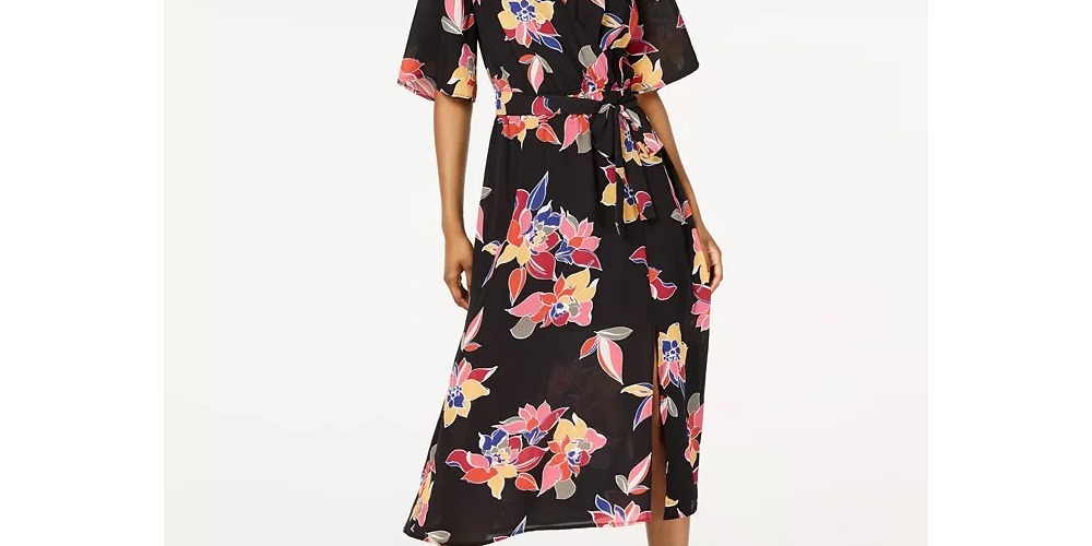 Vestido midi falso cruzado Trixxi Junior, preto, tamanho extrapequeno