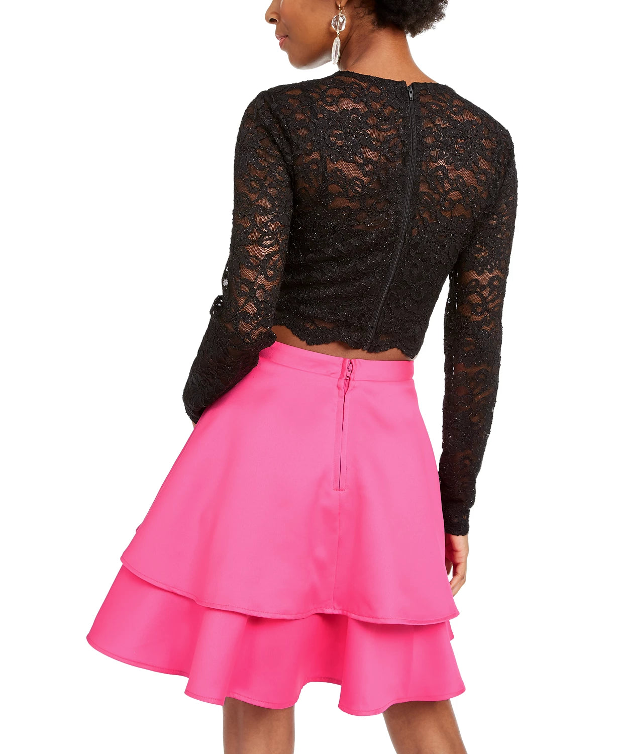 Vestido infantil City Studios Junior, 2 peças, top de renda e saia de cetim, rosa, tamanho 5