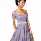 Vestido City Studios Junior com ombros de fora e renda, ajuste evasê, roxo, tamanho 5