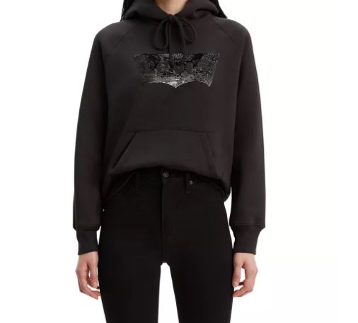 Moletom com capuz esportivo feminino Levi's com estampa de lantejoulas, preto, tamanho grande