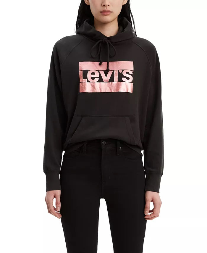 Moletom com capuz feminino Levi's com estampa de logotipo metálico, preto, tamanho médio