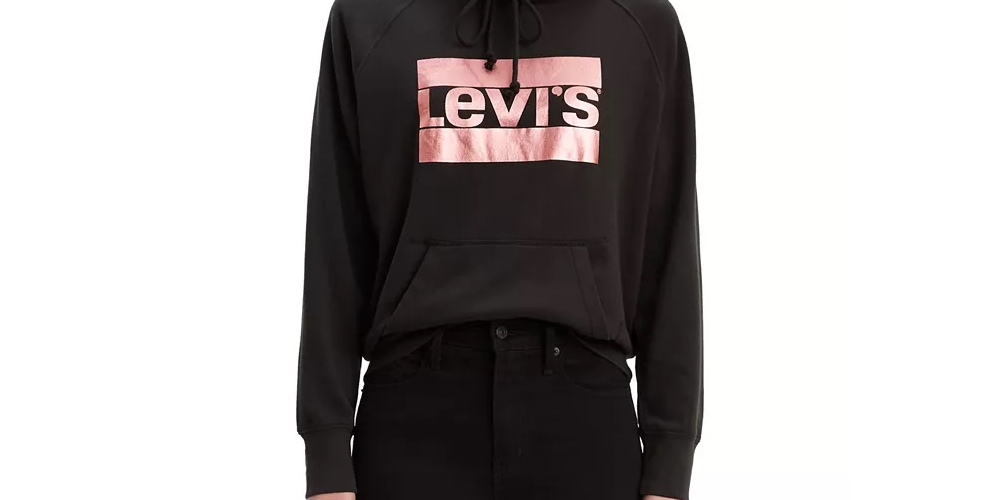 Moletom com capuz feminino Levi's com estampa de logotipo metálico, preto, tamanho médio