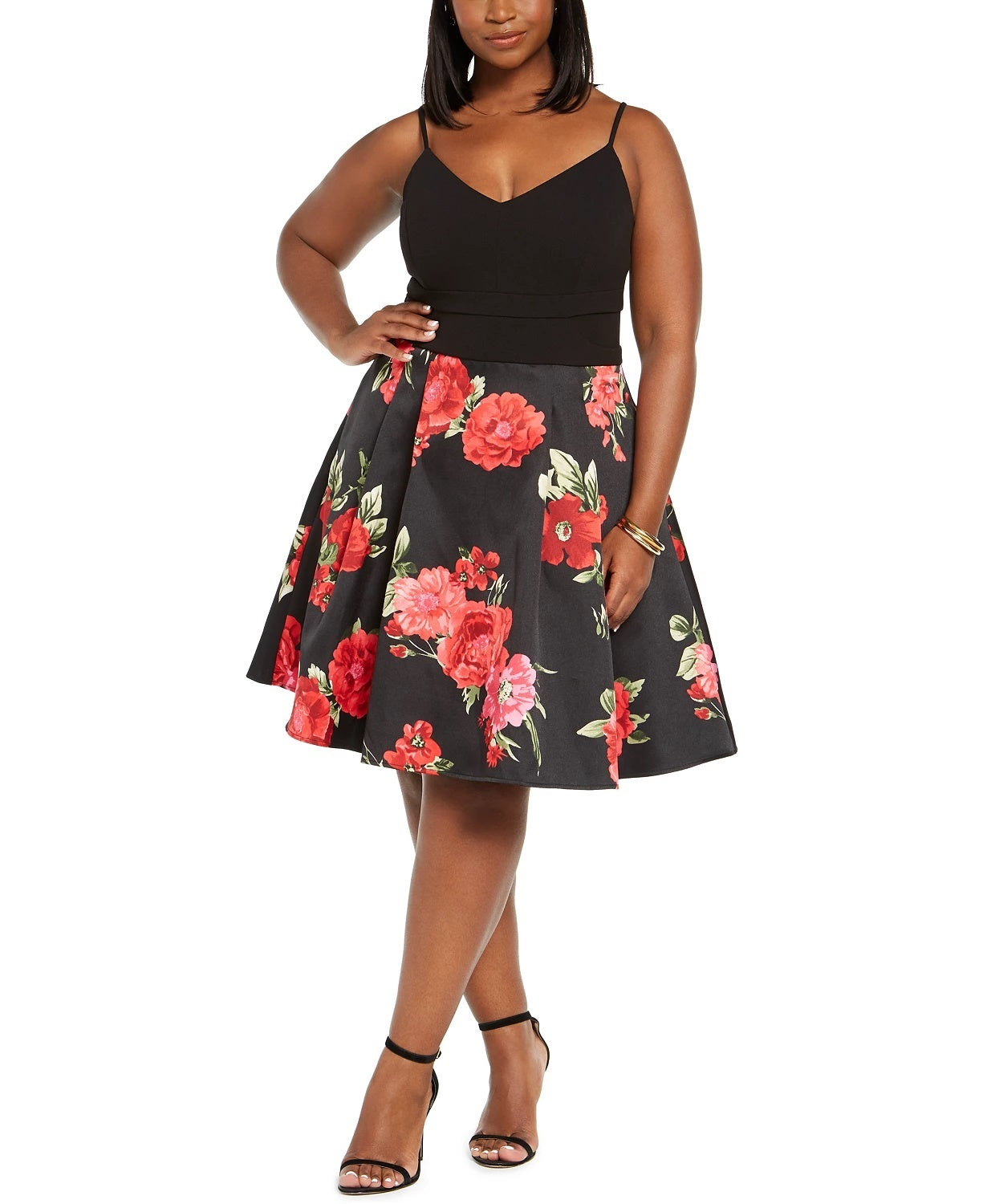 Vestido de malha floral plus size da B Darlin feminino, preto, tamanho 20