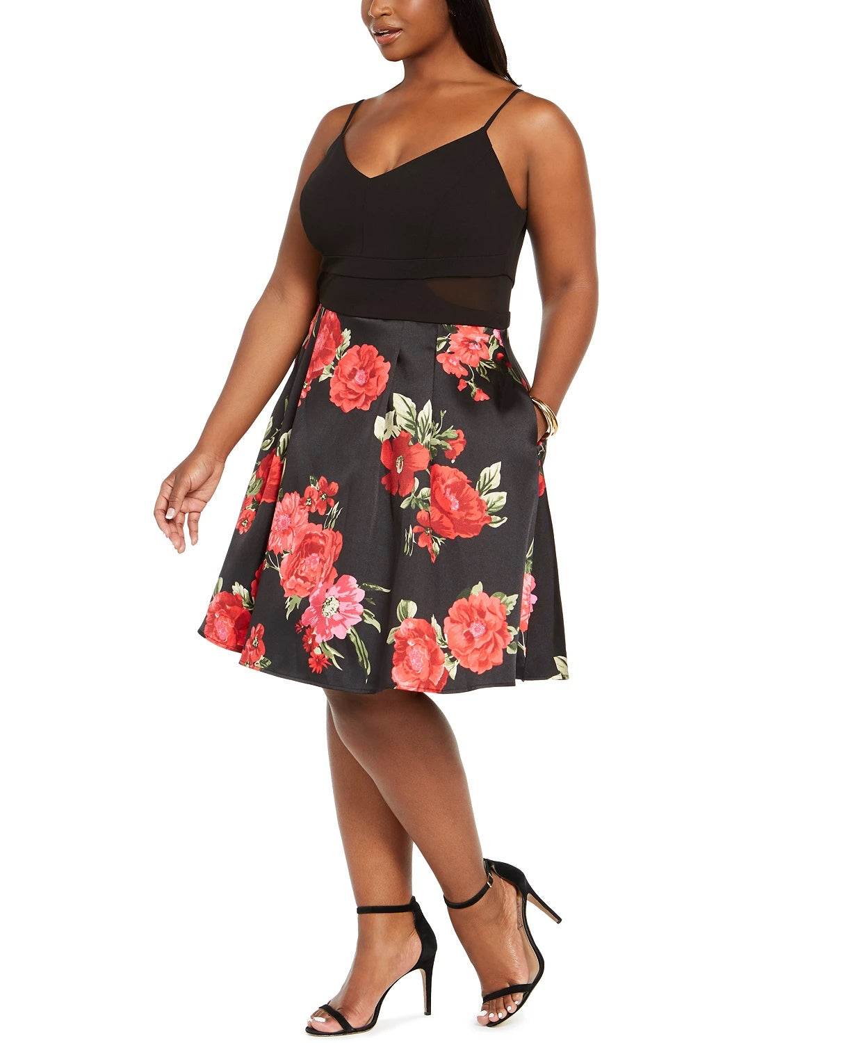 Vestido de malha floral plus size da B Darlin feminino, preto, tamanho 20