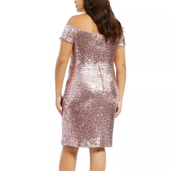 Vestido feminino plus size da B Darlin, ombro de fora, com lantejoulas, colado ao corpo, rosa, tamanho 18