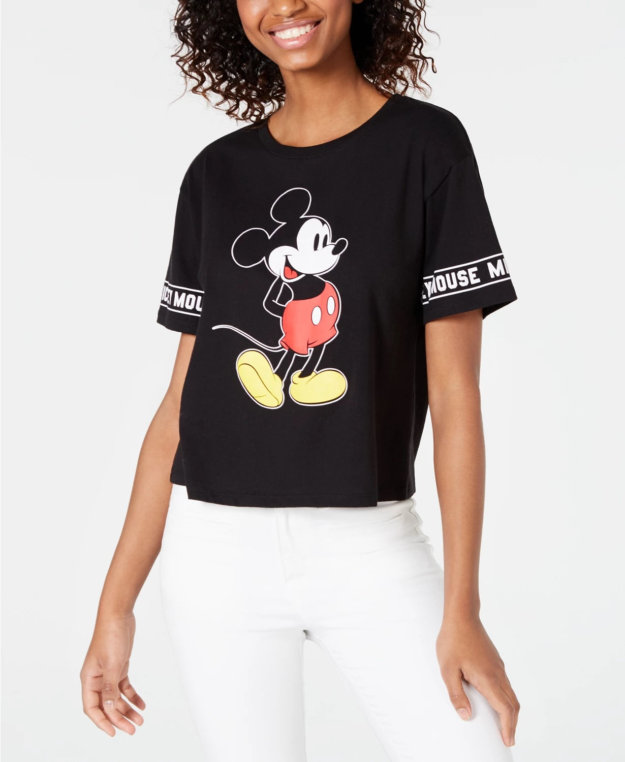 Camiseta com estampa gráfica do Mickey Mouse da Disney Juniors, preta, tamanho extragrande
