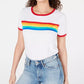 Camiseta com estampa de listras arco-íris Love Tribe Juniors, tamanho grande, branca