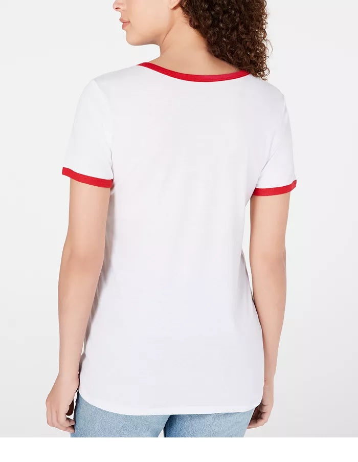 Camiseta com estampa de listras arco-íris Love Tribe Juniors, tamanho grande, branca