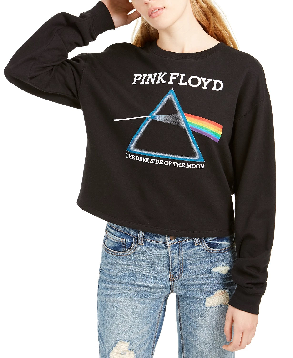 Moletom Cropped Love Tribe Junior Pink Floyd com Estampa Preta Tamanho Médio