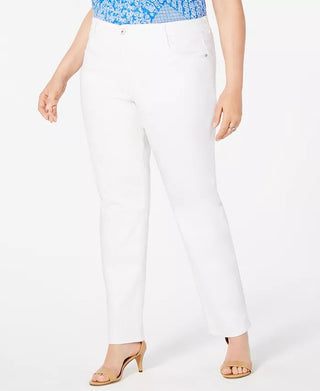 Jeans Plus Size Feminino Style &amp; Co com Controle de Barriga e Perna Fina, Branco Brilhante, Tamanho 22W