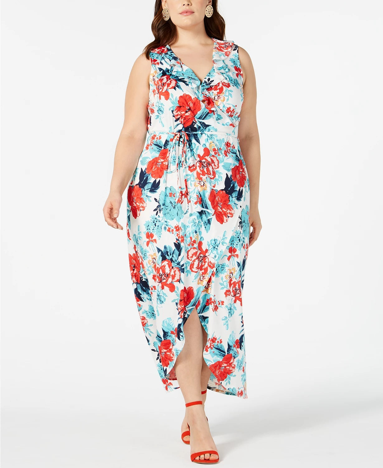Vestido longo estampado plus size Love Squared feminino, tamanho 3X, vermelho, moderno