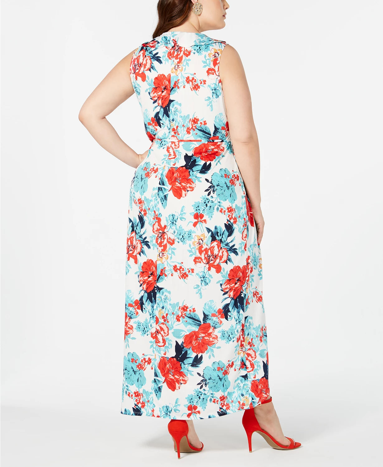 Vestido longo estampado plus size Love Squared feminino, tamanho 3X, vermelho, moderno