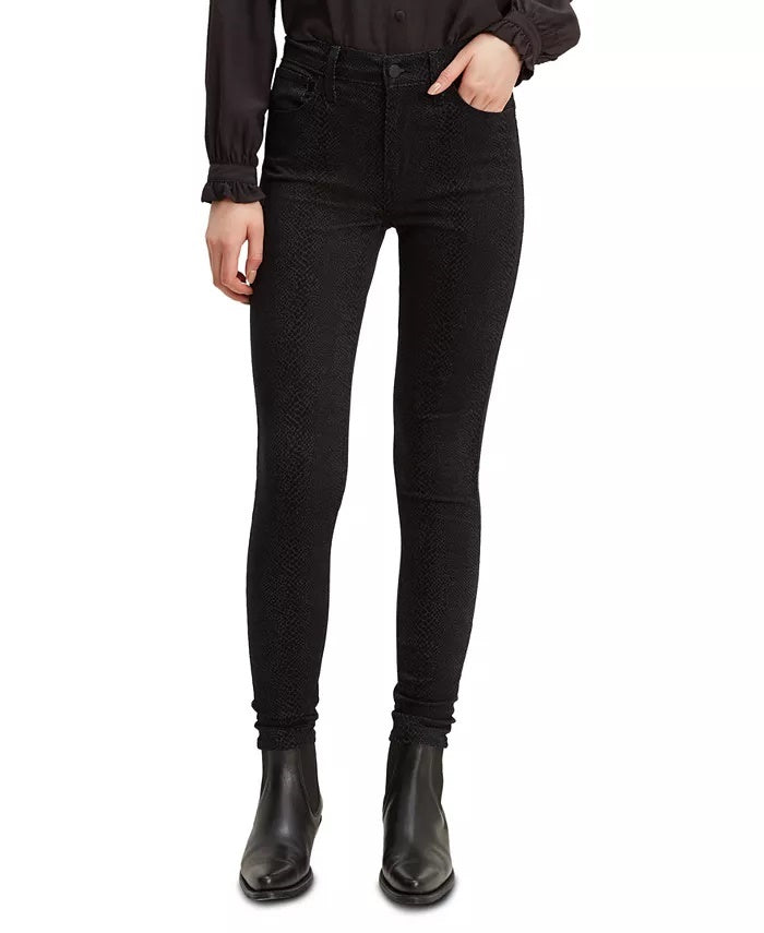 Calça jeans Levi's 720 Python-Print super skinny de cintura alta feminina, preta, tamanho 30x30