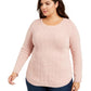 Suéter feminino plus size de tricô trançado Charter Club, rosa, tamanho extra grande