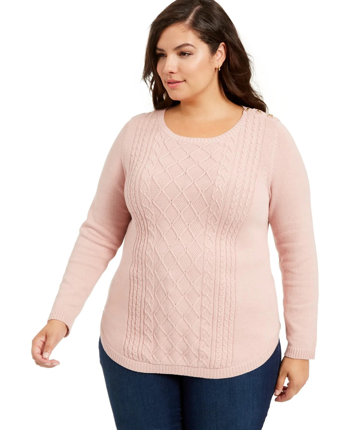 Suéter feminino plus size de tricô trançado Charter Club, rosa, tamanho extra grande