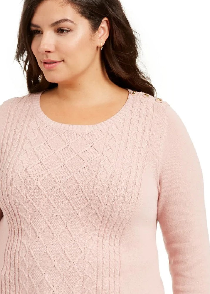 Suéter feminino plus size de tricô trançado Charter Club, rosa, tamanho extra grande