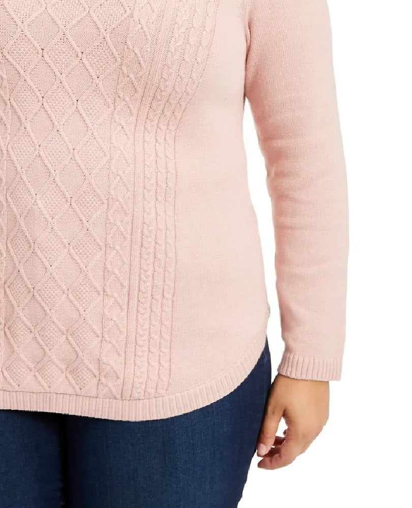 Suéter feminino plus size de tricô trançado Charter Club, rosa, tamanho extra grande