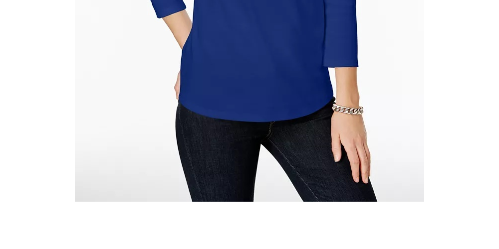 Charter Club Feminino Pima Algodão Botão Ombro Top Médio Azul Tamanho Pequeno