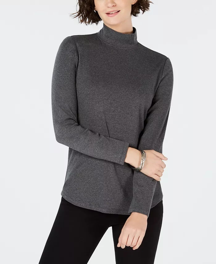 Camiseta feminina Charter Club de algodão com gola falsa, cinza escuro, tamanho extragrande