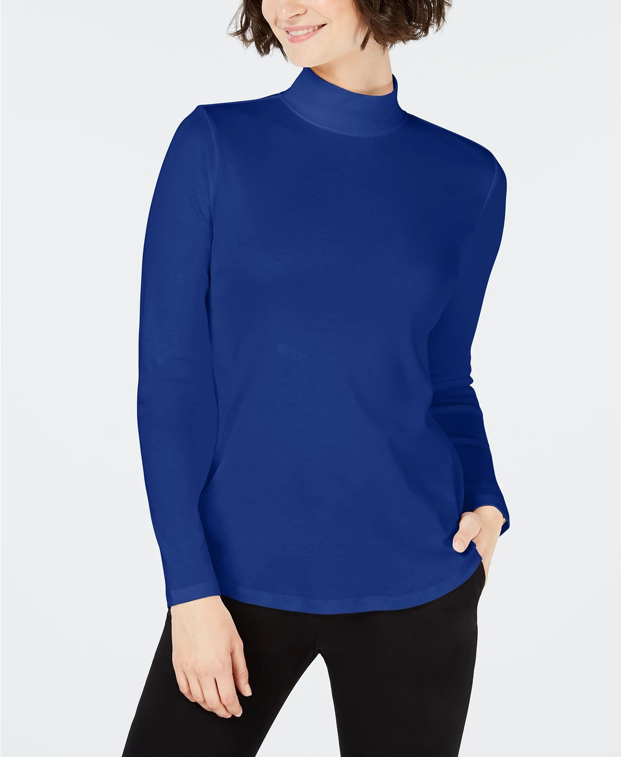 Camiseta feminina Charter Club de algodão com gola alta, azul, tamanho XX-G