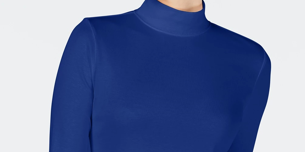 Camiseta feminina Charter Club de algodão com gola alta, azul, tamanho XX-G