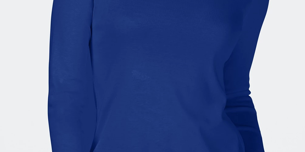 Camiseta feminina Charter Club de algodão com gola alta, azul, tamanho XX-G