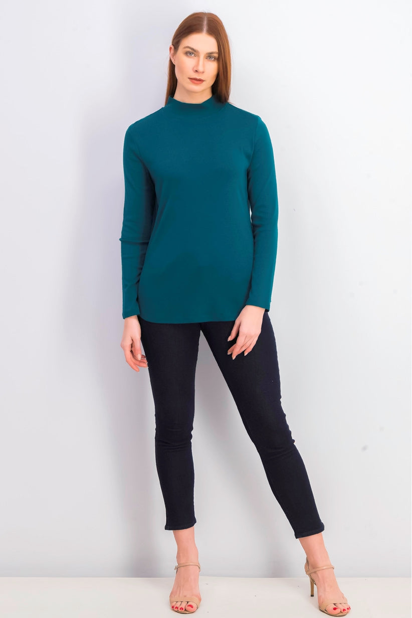 Camiseta feminina Charter Club de algodão com gola alta, verde-escuro, tamanho extra grande