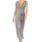 Vestido tubinho drapeado com lantejoulas R &amp; M Richards feminino, prateado, tamanho 1