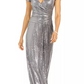 Vestido tubinho drapeado com lantejoulas R &amp; M Richards feminino, prateado, tamanho 1