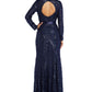 Vestido feminino R &amp; M Richards com lantejoulas e costas abertas, azul-marinho, tamanho 8, pequeno