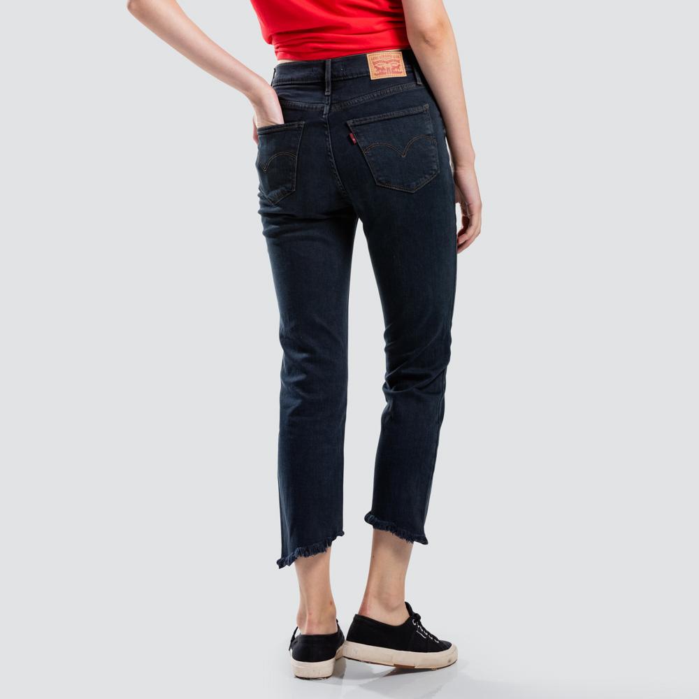 Calça jeans Levi's 724 Raw-Hem Cropped de perna reta, feminina, azul médio, tamanho 34