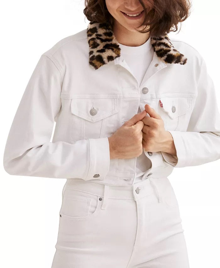 Jaqueta jeans cropped trucker feminina Levi's Limited, branca, tamanho pequeno