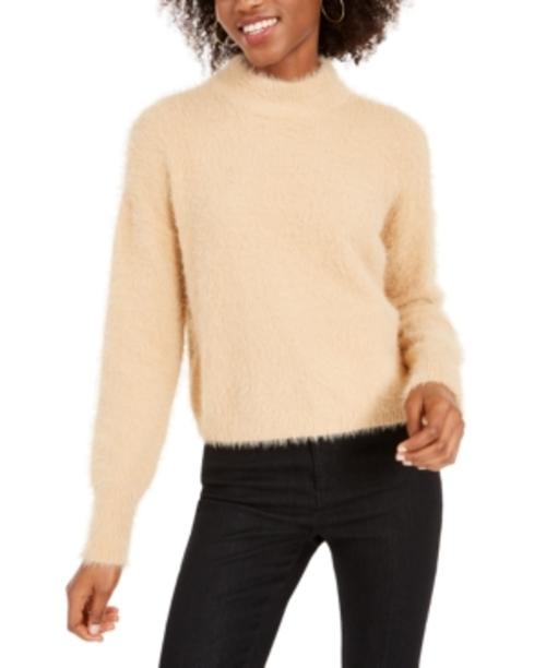 Suéter feminino de gola alta felpuda Sun + Moon marrom tamanho médio