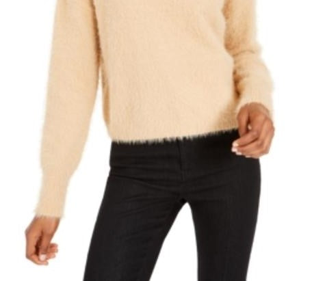 Suéter feminino de gola alta felpuda Sun + Moon marrom tamanho médio