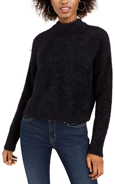 Suéter feminino de gola alta felpuda Sun + Moon, preto, tamanho pequeno