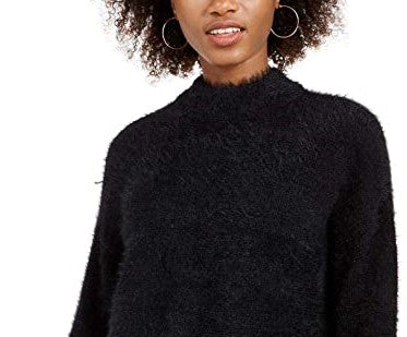Suéter feminino de gola alta felpuda Sun + Moon, preto, tamanho pequeno