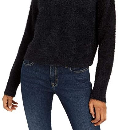 Suéter feminino de gola alta felpuda Sun + Moon, preto, tamanho pequeno