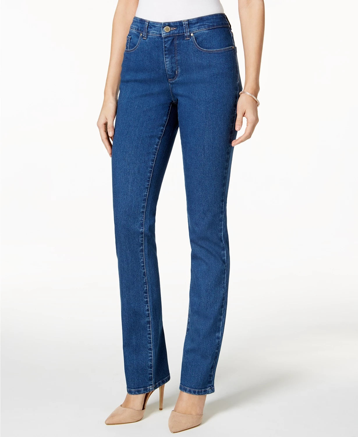 Calça jeans feminina Charter Club Petite Lexington de perna reta, tamanho Petite &amp; Petite Short, azul, tamanho 16X3