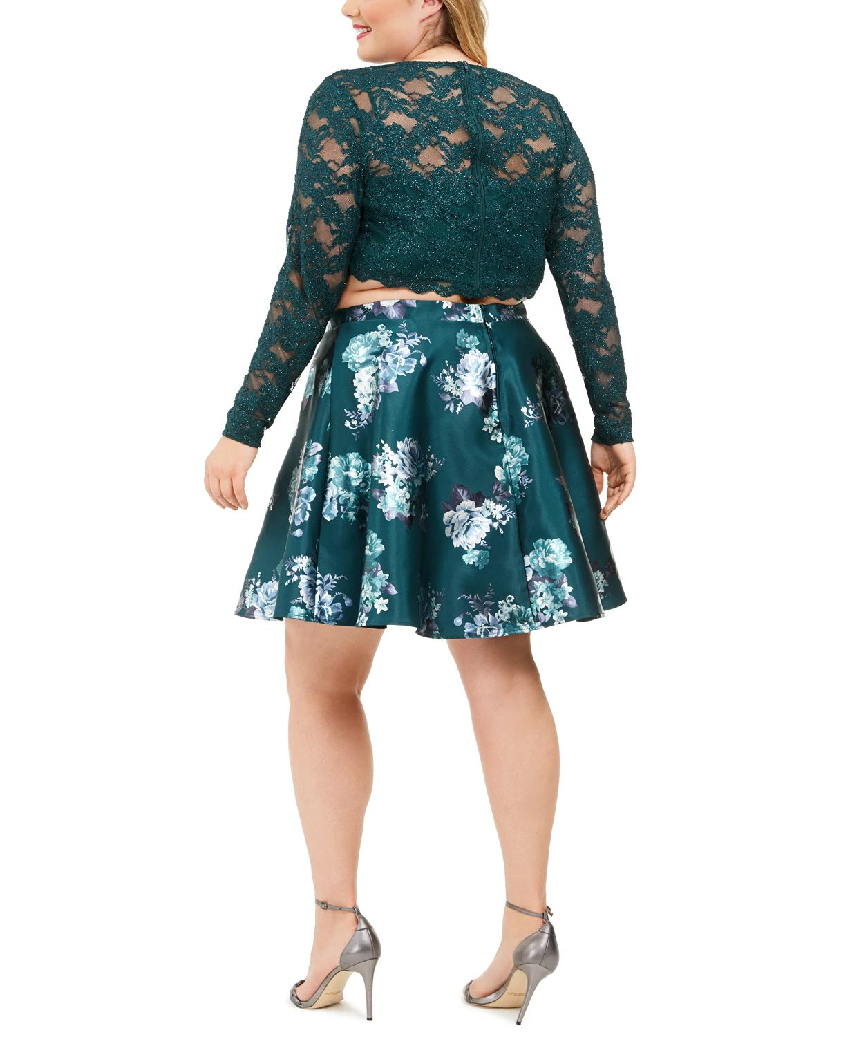 Vestido feminino plus size da City Studios, 2 peças, com renda e estampa floral, verde, tamanho 18W